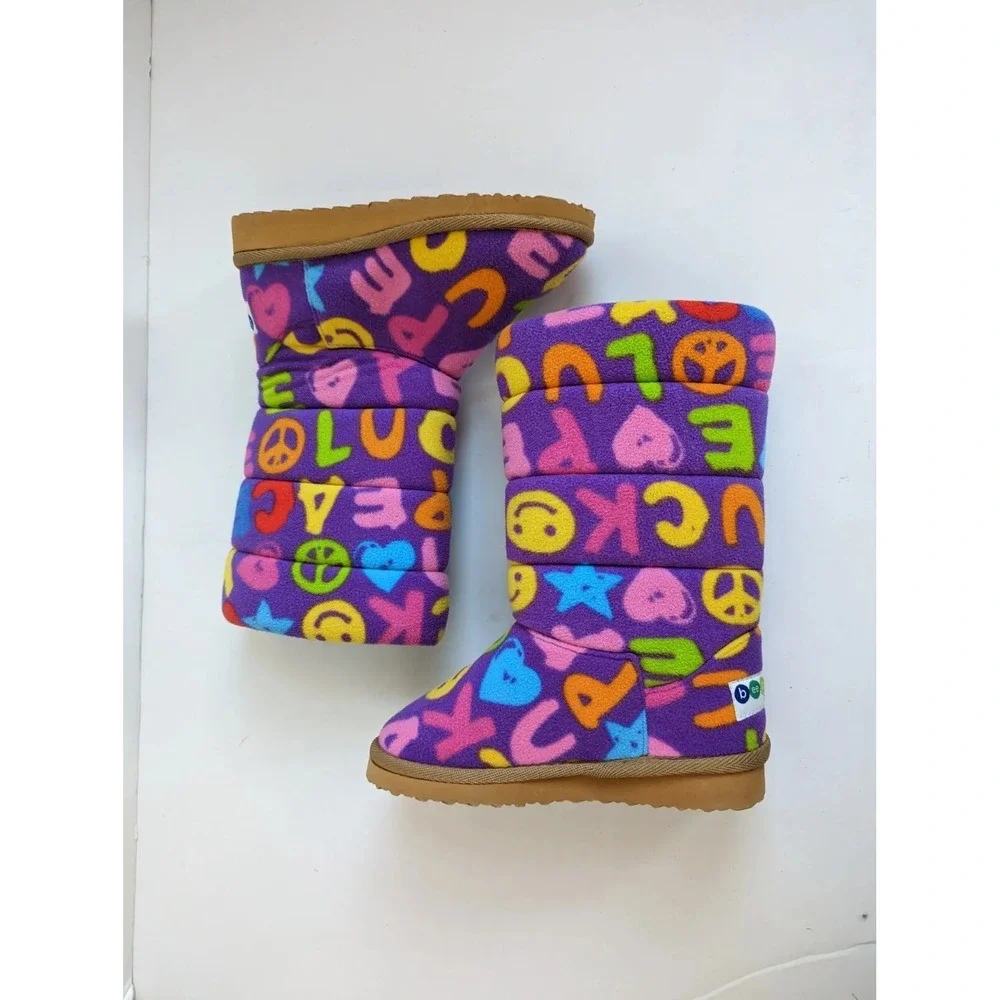 BeePosh By Melissa & Doug Plush Smiley Heart Slipper Boots Girl Sz S/P 11-1